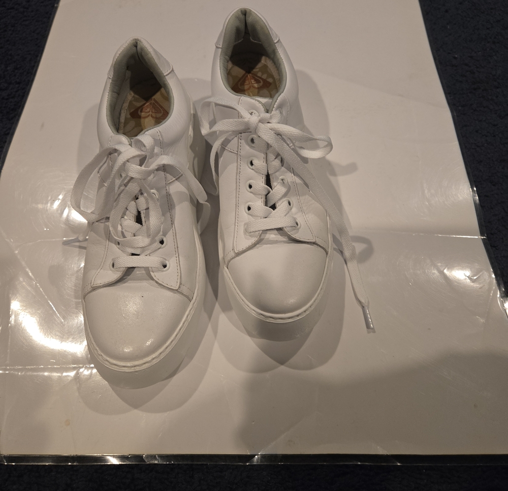 Fly London Delf White Leather Wedge Trainers